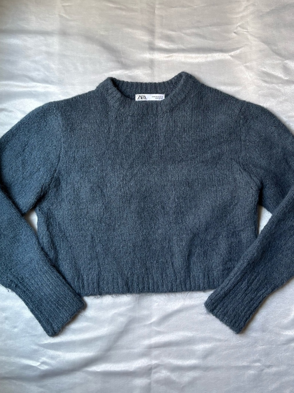 Zara Alpaca Wool Blue Gray Fuzzy Blend Knit Sweater